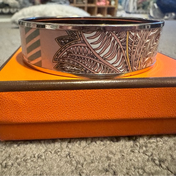 Hermes Jewelry - Hermes Pink and Orange Leaf Motif Enamel Bangle